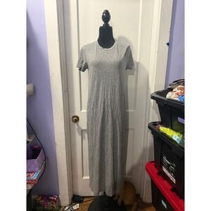 Rivet & Thread Heather Grey Short Sleeve Maxi Dress Small Crew Neck Jersey Knit